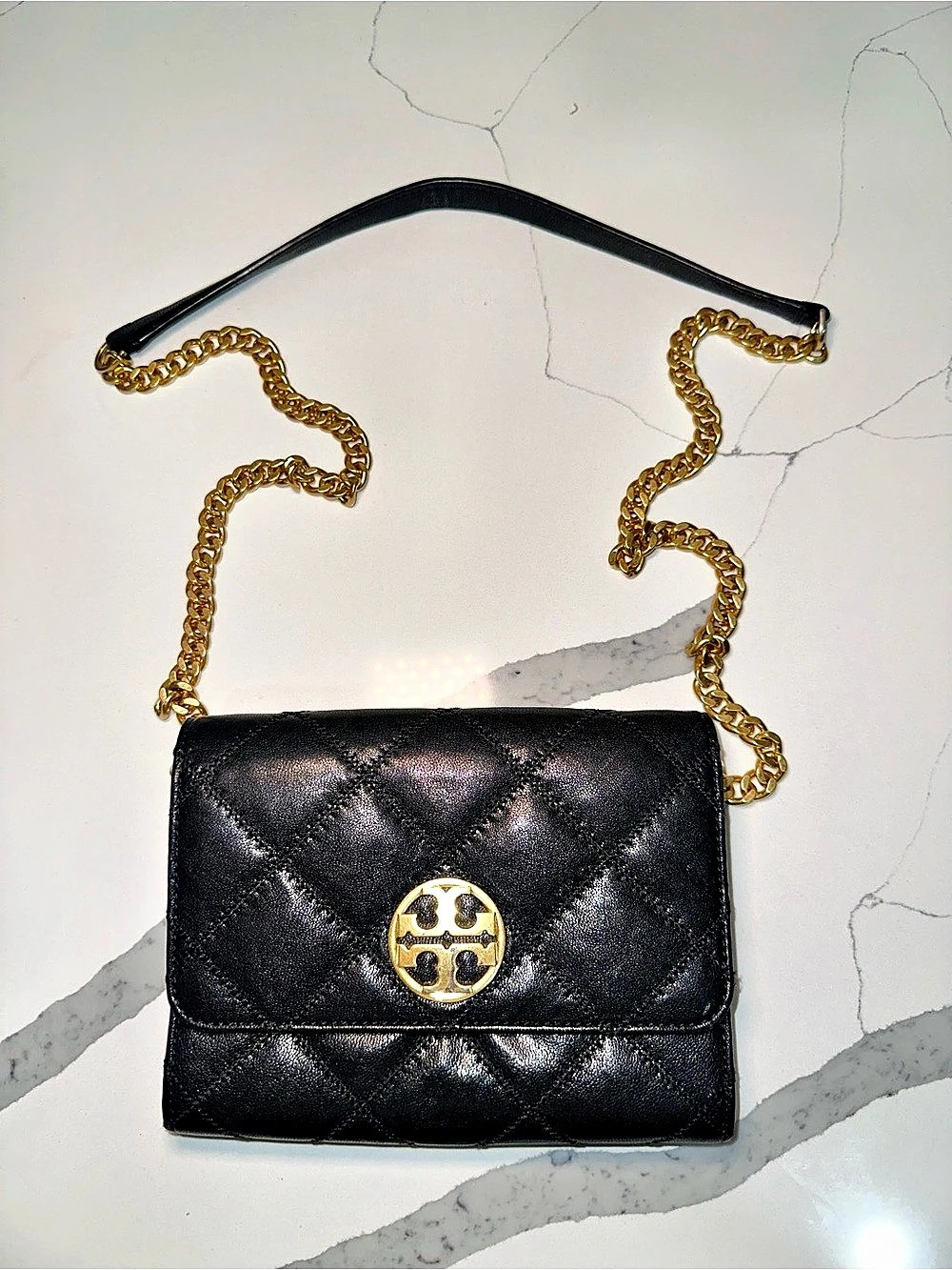 Tory Burch Black Kira Chevron Chain Wallet Crossbody Bag